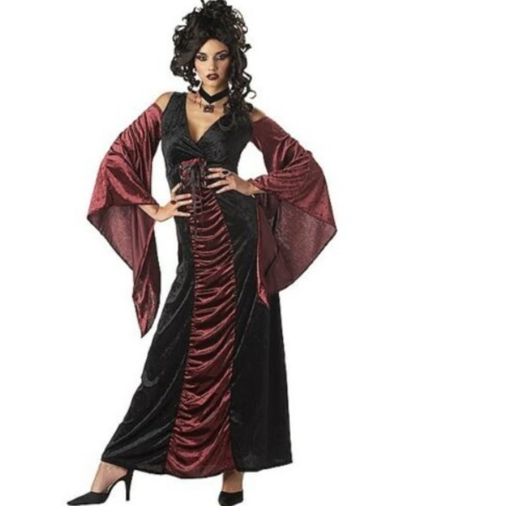 Womens Vampire Vixen Elvira Evil Queen Halloween Dress Gown Costume Size Larg XL